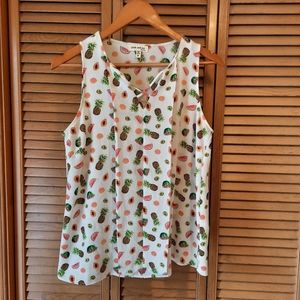 Faith & Joy Tropical Fruit Print Sleeveless Blouse